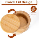 Saleiro de bambu, caixa de sal com tampa magnética giratória