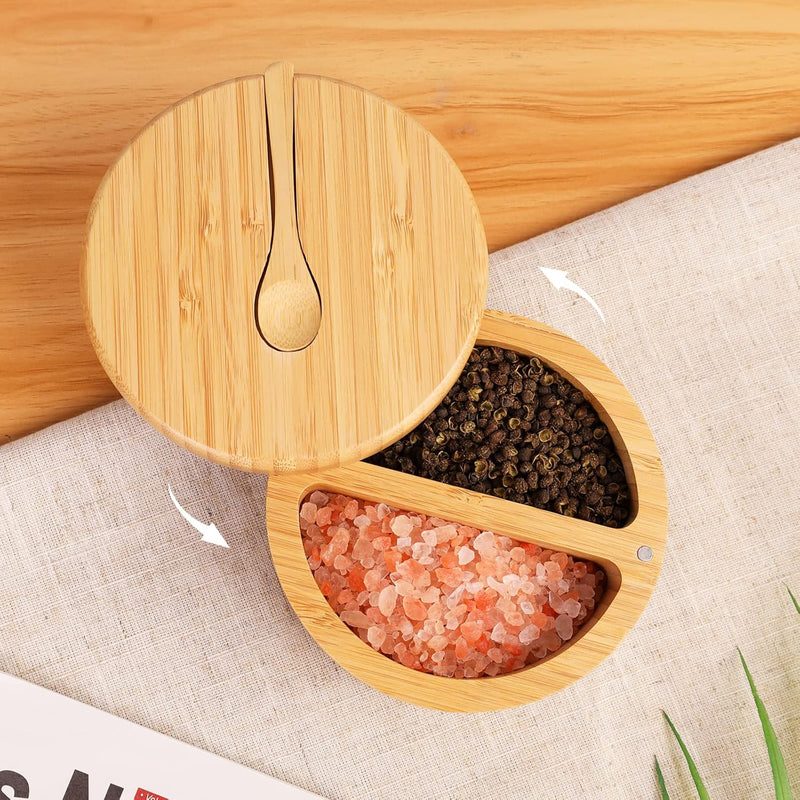 Adega de sal de bambu com mini colher