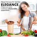 Zulay Kitchen Conjunto de colheres de madeira de 6 peças – Utensílios de teca macios resistentes ao calor com aderência confortável – leve e durável – fácil de limpar, perfeito para panelas