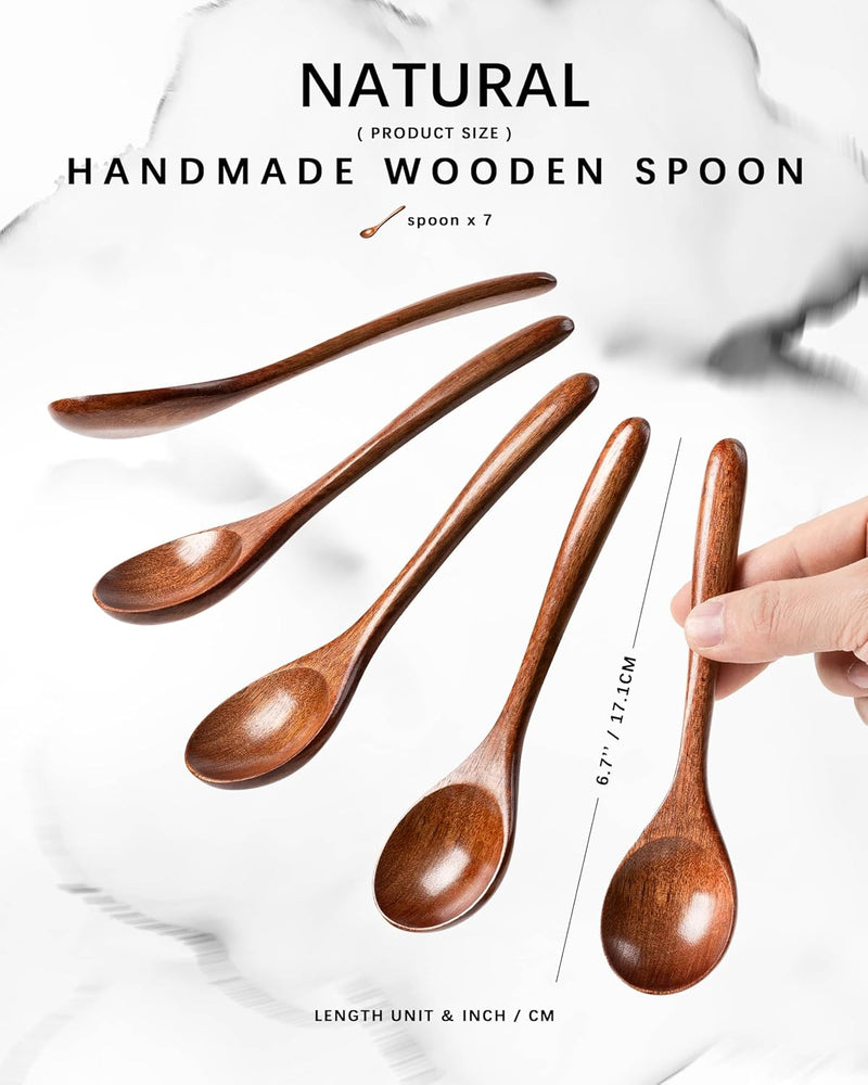 6 colheres de madeira para mel, colheres de madeira pequenas de 17 cm - Ótimo para chá, café e sopa, conjunto de colheres de mesa de servir de madeira, colher de chá de bambu a granel para