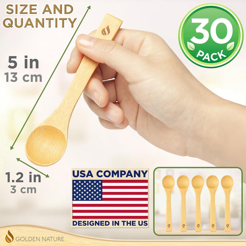 Conjunto de colheres de bambu (5 peças), pequenas colheres de chá de cozinha, colheres de madeira minúsculas perfeitas para açúcar, especiarias, temperos, café, geléia, ervas, mel e sobremesa
