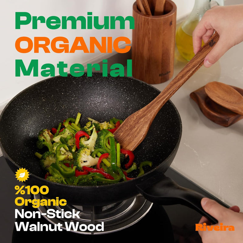 Riveira Colheres de cozinha de bambu com 6 peças – Conjunto de utensílios de cozinha de madeira com colheres de madeira para cozinhar e espátulas, conjuntos de utensílios de madeira – Conjunto de