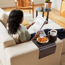 BAMBOOTRAY Bandeja de suporte de copo de sofá, mesa de braço de sofá 3 em 1, grande 48 x 33 cm, mesa lateral de bambu com clipe de sofá com suporte de copo de 360° para sofá, organizador