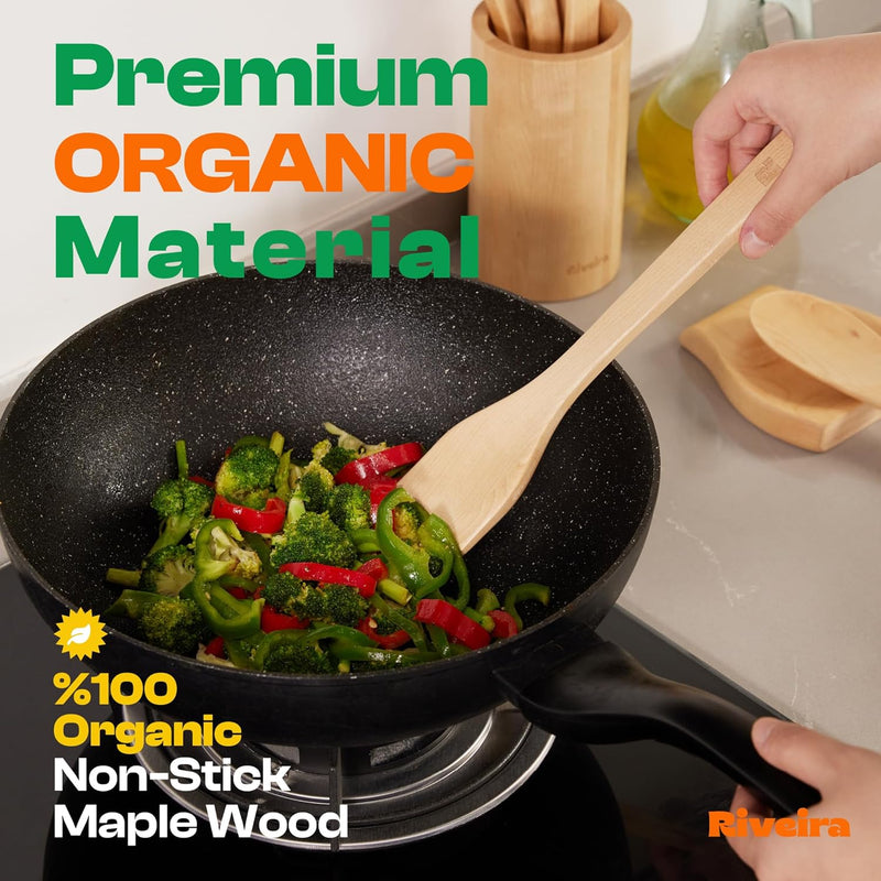 Riveira Colheres de cozinha de bambu com 6 peças – Conjunto de utensílios de cozinha de madeira com colheres de madeira para cozinhar e espátulas, conjuntos de utensílios de madeira – Conjunto de