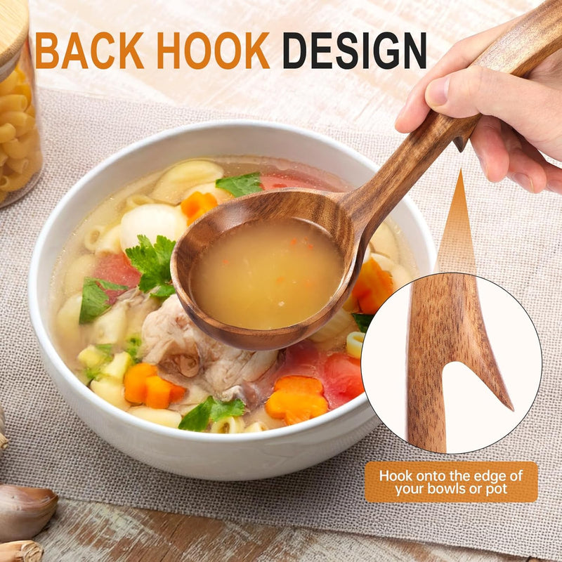 Conjunto de utensílios de cozinha de madeira teca natural de 9 peças com descanso de colher - Suporte de colheres e utensílios de cozinha com aderência confortável