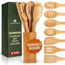 Conjunto de utensílios de madeira, utensílios de bambu – 7 peças de colheres de madeira para cozinhar, fácil de limpar, resistente, leve e resistente ao calor
