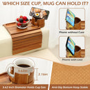 BAMBOOTRAY Bandeja de suporte de copo de sofá, mesa de braço de sofá 3 em 1, grande 48 x 33 cm, mesa lateral de bambu com clipe de sofá com suporte de copo de 360° para sofá, organizador