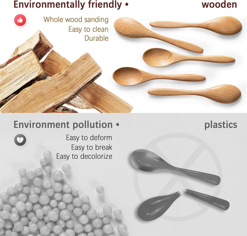 7 colheres de madeira pequenas, colheres de mel de 14 cm para chá, colher de chá de mel de madeira para café, pequenas colheres de madeira, colher de mesa de bambu para mexer, conjunto de