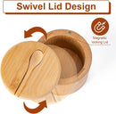 Saleiro de bambu, caixa de sal com tampa magnética giratória