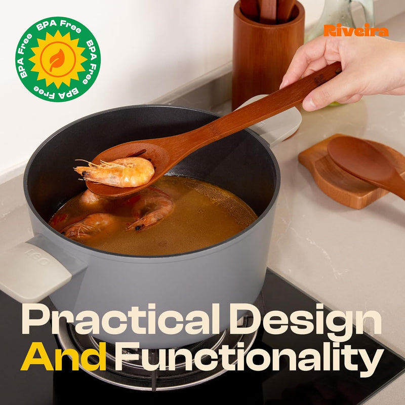 Riveira Colheres de cozinha de bambu com 6 peças – Conjunto de utensílios de cozinha de madeira com colheres de madeira para cozinhar e espátulas, conjuntos de utensílios de madeira – Conjunto de