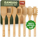 Conjunto de utensílios de madeira, utensílios de bambu – 7 peças de colheres de madeira para cozinhar, fácil de limpar, resistente, leve e resistente ao calor