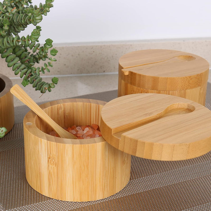 Adega de sal de bambu com mini colher