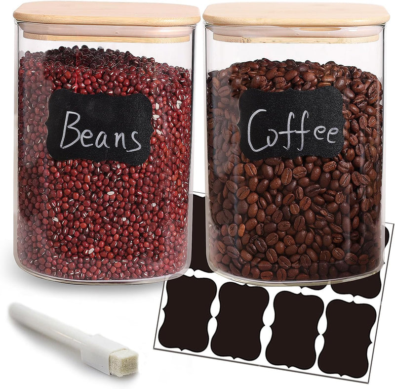 Conjunto de recipientes empilháveis de cozinha, pacote com 5 potes de armazenamento de alimentos de vidro transparente com tampa hermética de bambu para doces, biscoitos, arroz,