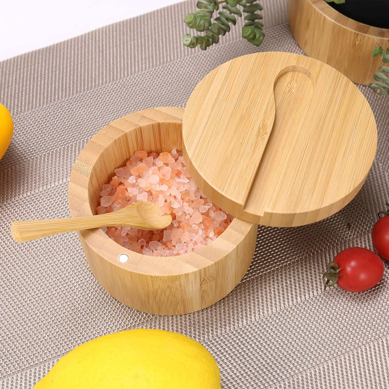 Adega de sal de bambu com mini colher