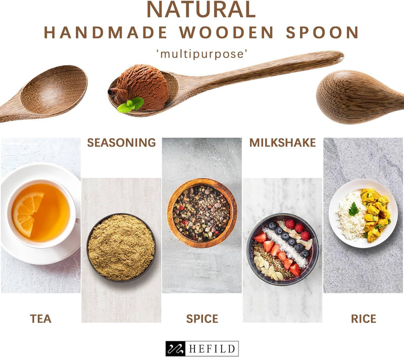 6 colheres de madeira para mel, colheres de madeira pequenas de 17 cm - Ótimo para chá, café e sopa, conjunto de colheres de mesa de servir de madeira, colher de chá de bambu a granel para