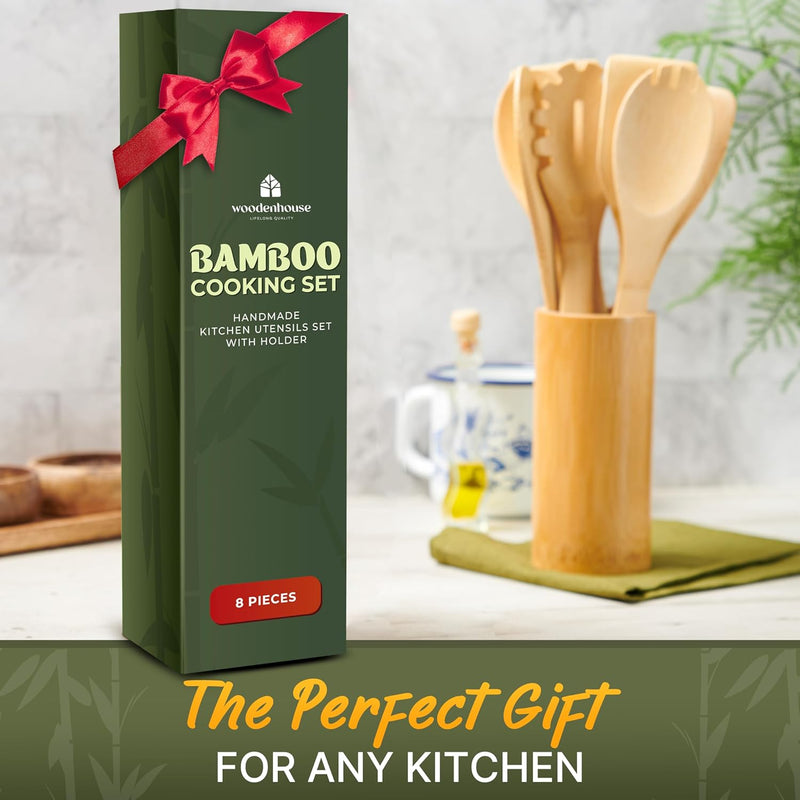 Conjunto de utensílios de madeira, utensílios de bambu – 7 peças de colheres de madeira para cozinhar, fácil de limpar, resistente, leve e resistente ao calor