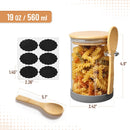 BAMBOO LAND- Glass Jars with Bamboo Lids and Spoons Set, 19 Oz, Set of 6, Glass Containers with Bamboo Lids Airtight for Loose Tea, Brown Sugar, Candy, Nuts