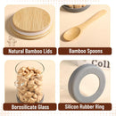 BAMBOO LAND- Glass Jars with Bamboo Lids and Spoons Set, 19 Oz, Set of 6, Glass Containers with Bamboo Lids Airtight for Loose Tea, Brown Sugar, Candy, Nuts