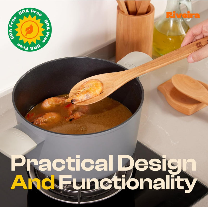 Riveira Colheres de cozinha de bambu com 6 peças – Conjunto de utensílios de cozinha de madeira com colheres de madeira para cozinhar e espátulas, conjuntos de utensílios de madeira – Conjunto de