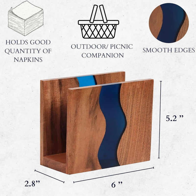 Porta-guardanapos de madeira de acácia e resina epóxi transparente para mesa