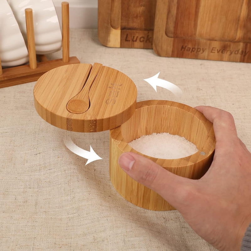 Adega de sal de bambu com mini colher
