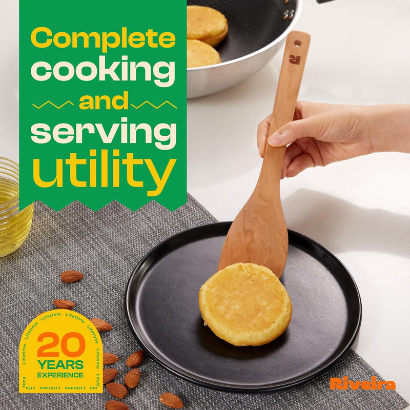 Riveira Colheres de cozinha de bambu com 6 peças – Conjunto de utensílios de cozinha de madeira com colheres de madeira para cozinhar e espátulas, conjuntos de utensílios de madeira – Conjunto de