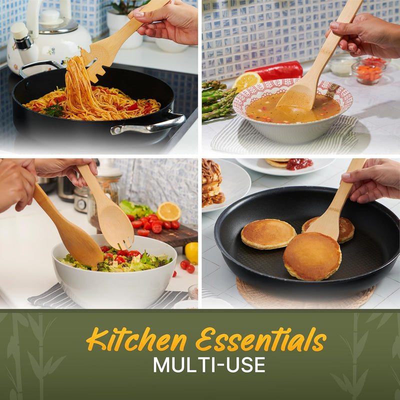 Conjunto de utensílios de madeira, utensílios de bambu – 7 peças de colheres de madeira para cozinhar, fácil de limpar, resistente, leve e resistente ao calor