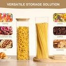 Frascos de vidro para armazenamento de alimentos com tampas (680 g/1,048 g/1,417 g), conjunto quadrado de 6, recipientes de armazenamento de vidro transparente para alimentos com tampa de bambu