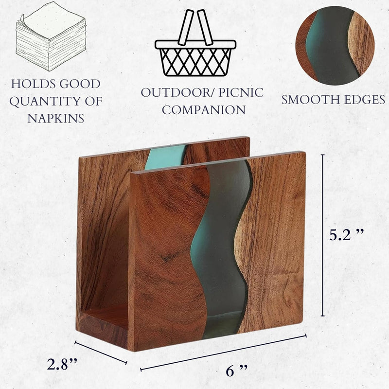 Porta-guardanapos de madeira de acácia e resina epóxi transparente para mesa