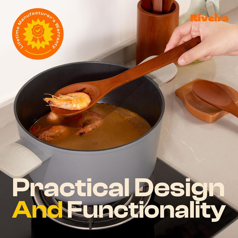 Riveira Colheres de cozinha de bambu com 6 peças – Conjunto de utensílios de cozinha de madeira com colheres de madeira para cozinhar e espátulas, conjuntos de utensílios de madeira – Conjunto de