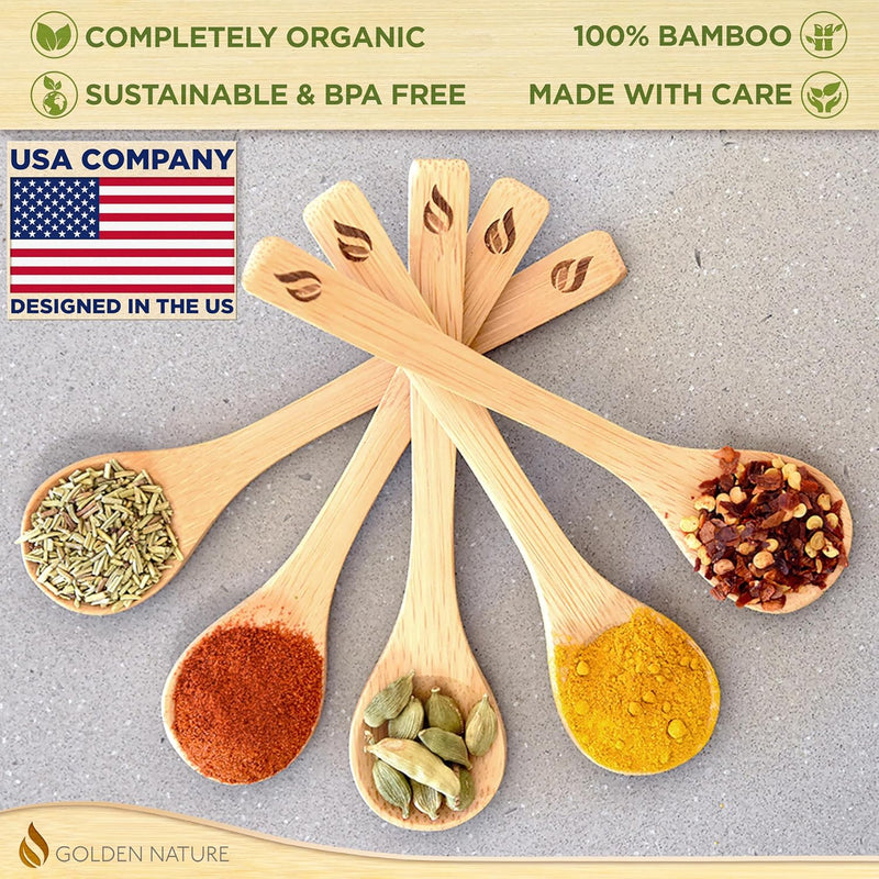 Conjunto de colheres de bambu (5 peças), pequenas colheres de chá de cozinha, colheres de madeira minúsculas perfeitas para açúcar, especiarias, temperos, café, geléia, ervas, mel e sobremesa