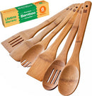 Riveira Colheres de cozinha de bambu com 6 peças – Conjunto de utensílios de cozinha de madeira com colheres de madeira para cozinhar e espátulas, conjuntos de utensílios de madeira – Conjunto de
