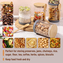 BAMBOO LAND- Glass Jars with Bamboo Lids and Spoons Set, 19 Oz, Set of 6, Glass Containers with Bamboo Lids Airtight for Loose Tea, Brown Sugar, Candy, Nuts