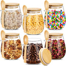 Pickmesh Set of 6 Airtight Glass Jars with Bamboo Lids and Spoons 20 oz Glass Storage Containers Jars Set for Kitchen Food Storage Sugar Chia Seeds Overnight Oats Spice Beans Coffee Dry Goods