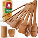 Riveira Colheres de cozinha de bambu com 6 peças – Conjunto de utensílios de cozinha de madeira com colheres de madeira para cozinhar e espátulas, conjuntos de utensílios de madeira – Conjunto de