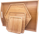 Conjunto de Bandejas de Bambu com Alças – 4 Peças para Servir, Petiscos e Jantar em Família