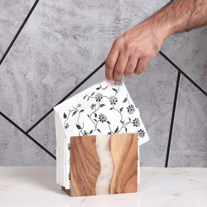 Porta-guardanapos de madeira de acácia e resina epóxi transparente para mesa