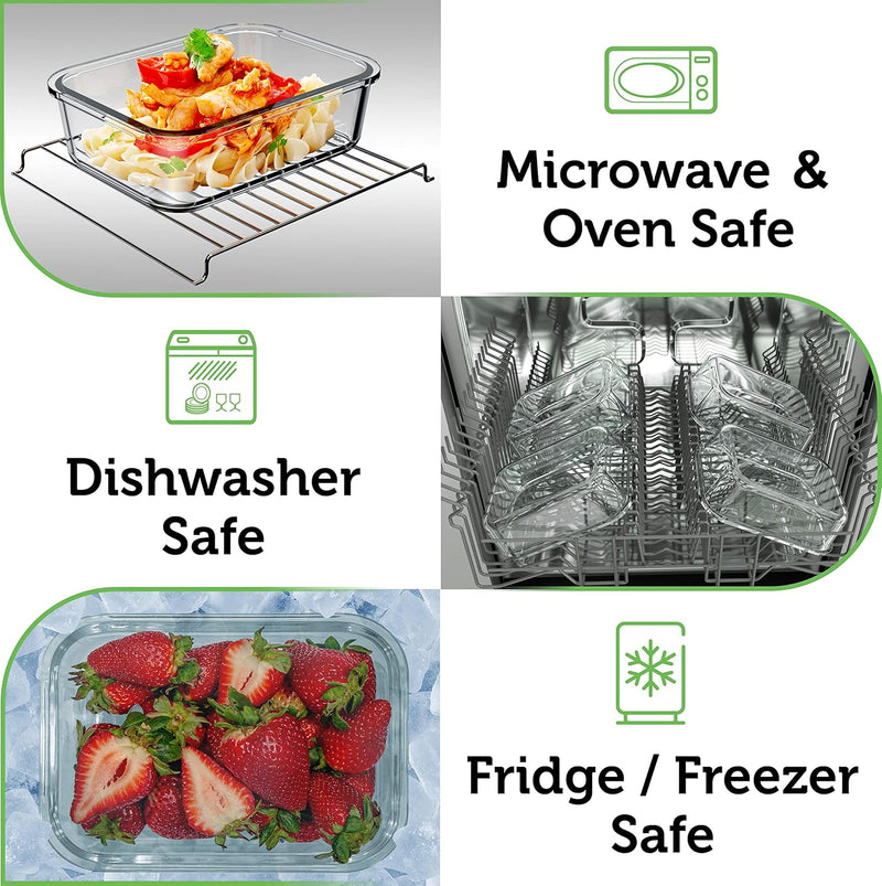 Recipientes de vidro para armazenamento de alimentos com tampas de bambu (pacote com 4, 1020 g) Recipientes de preparação de refeições ecológicos herméticos – sem plástico, sem BPA