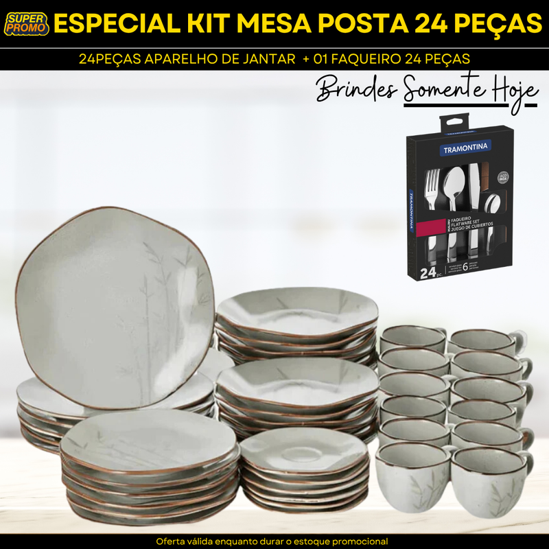 KIT APARELHO DE JANTAR 12 PEÇAS + FAQUEIRO