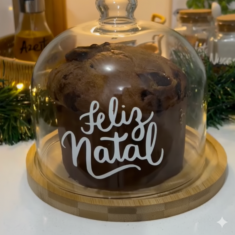 Cúpula Natalina de Bambu e Vidro – Porta Panetone Elegance - Somente hoje